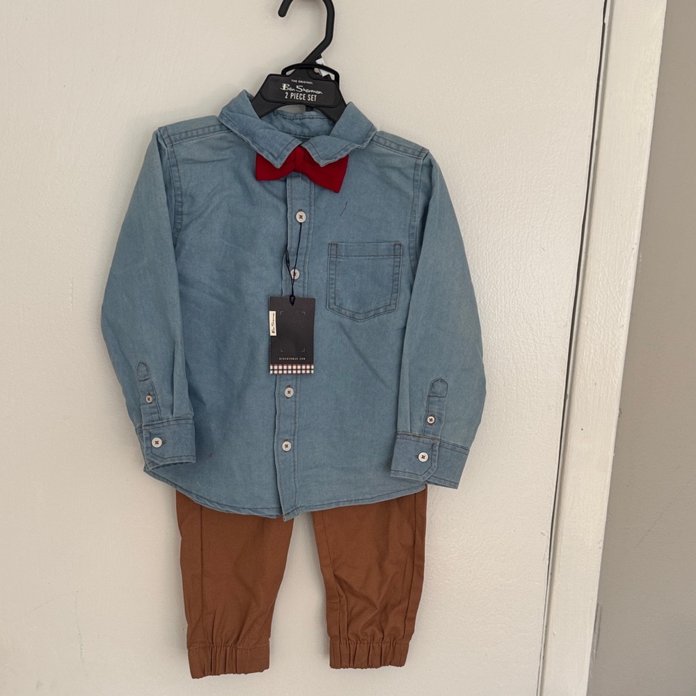 Ben Sherman Light Blue Button-Up Shirt and Brown Pant 2 piece Set